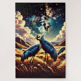 Abstracte Blauwe Kraanvogels – Artistieke Natuursc Legpuzzel