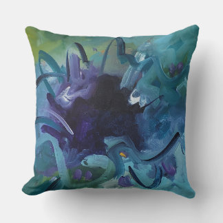 Abstracte blauwe kunst throw kussen woondecoratie