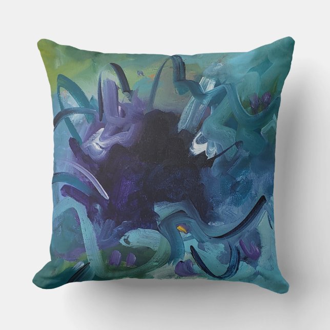Abstracte blauwe kunst throw kussen woondecoratie (Voorkant)