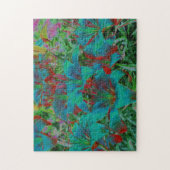 Abstracte Blauwe Lelies Regendruppels Bloemenkunst Legpuzzel (Verticaal)