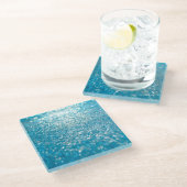 Abstracte blauwe lichten, artistieke achtergrond. glazen onderzetter (Schuin)