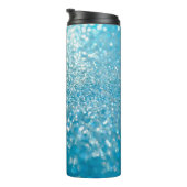 Abstracte blauwe lichten, artistieke achtergrond. thermosbeker (Geroteerd rechts)