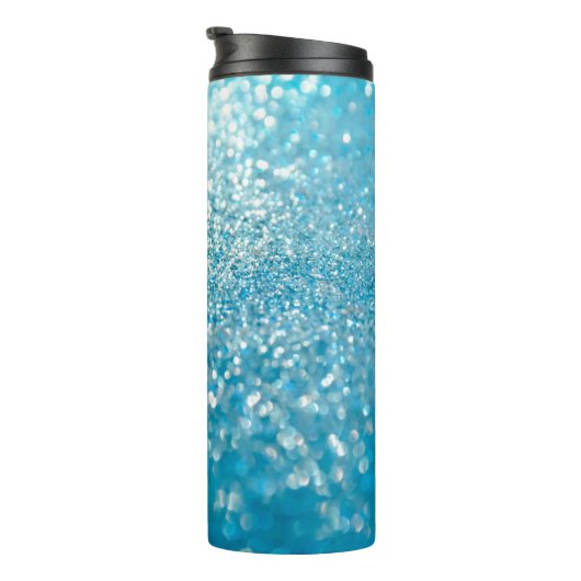 Abstracte blauwe lichten, artistieke achtergrond. thermosbeker (Geroteerd rechts)