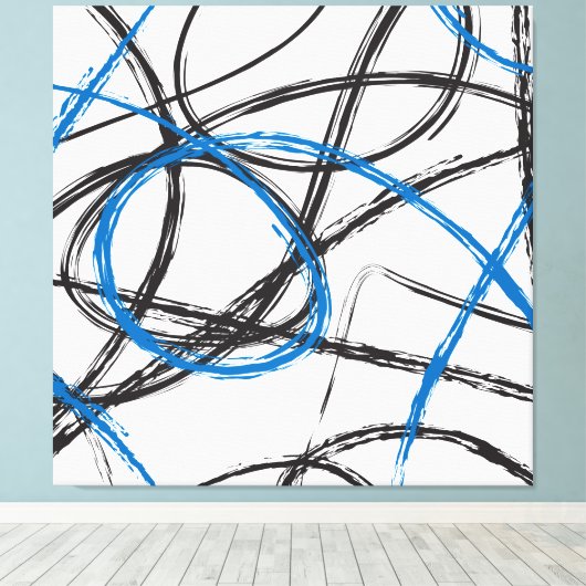 ABSTRACTE BLAUWE LIJNEN ONTWERPKUNST OP CANVAS (Insitu (Houten vloer))
