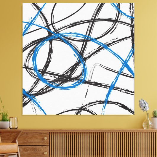 ABSTRACTE BLAUWE LIJNEN ONTWERPKUNST OP CANVAS (Insitu (Woonkamer))