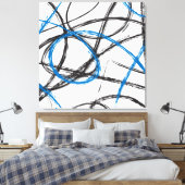 ABSTRACTE BLAUWE LIJNEN ONTWERPKUNST OP CANVAS AFDRUK (Insitu (Slaapkamer))