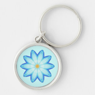 Abstracte Blauwe Lotus Flower Painting Sleutelhang Sleutelhanger
