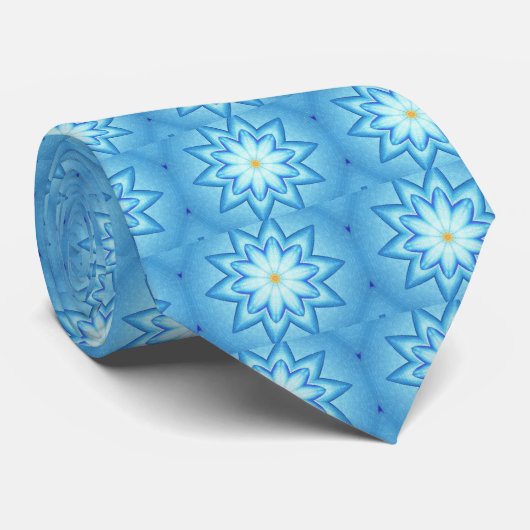 Abstracte blauwe Lotus Kaleidoscope Mode Stropdass Stropdas (Opgerold)