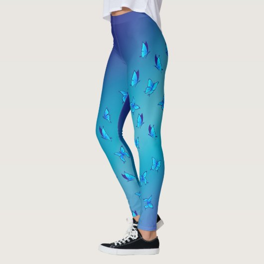 Abstracte Blauwe Maan en Vlinders Leggings (Links)