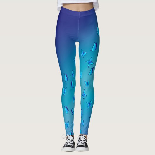 Abstracte Blauwe Maan en Vlinders Leggings (Voorkant)