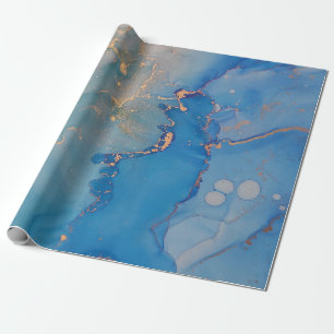 Abstracte blauwe marmer met glitter goud cadeaupapier