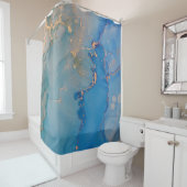 Abstracte blauwe marmer met glitter goud douchegordijn (In situ)
