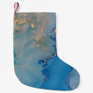 Abstracte blauwe marmer met glitter goud kleine kerstsok