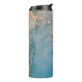 Abstracte blauwe marmer met glitter goud thermosbeker (Gedraaid links)