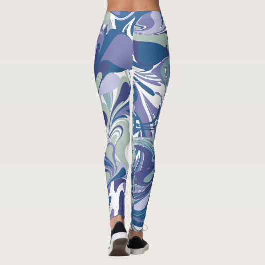 Abstracte blauwe marmer stijlvol, speciaal aangepa leggings (Achterkant)