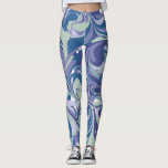 Abstracte blauwe marmer stijlvol, speciaal aangepa leggings<br><div class="desc">Een leuk abstract marmerend zwemt grafisch ontwerp in een kleurrijk palet van zacht mintiggroen,  periwinkle,  blauw en paars.</div>