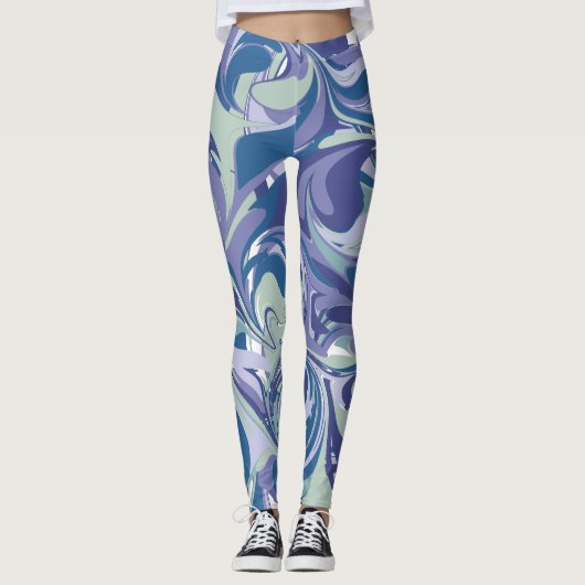 Abstracte blauwe marmer stijlvol, speciaal aangepa leggings (Voorkant)