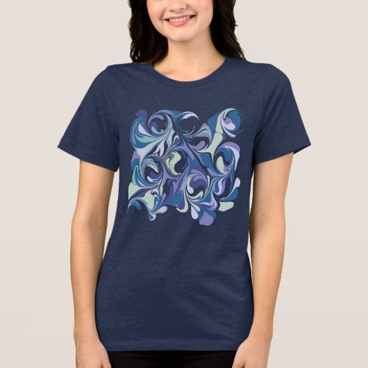 Abstracte Blauwe Marmeren Werveling Persoonlijk Tri-Blend Shirt (Voorkant)