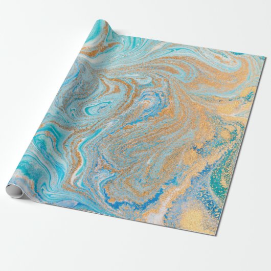 Abstracte blauwe marmertextuur cadeaupapier (Uitgerold)