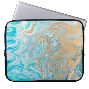 Abstracte blauwe marmertextuur laptop sleeve