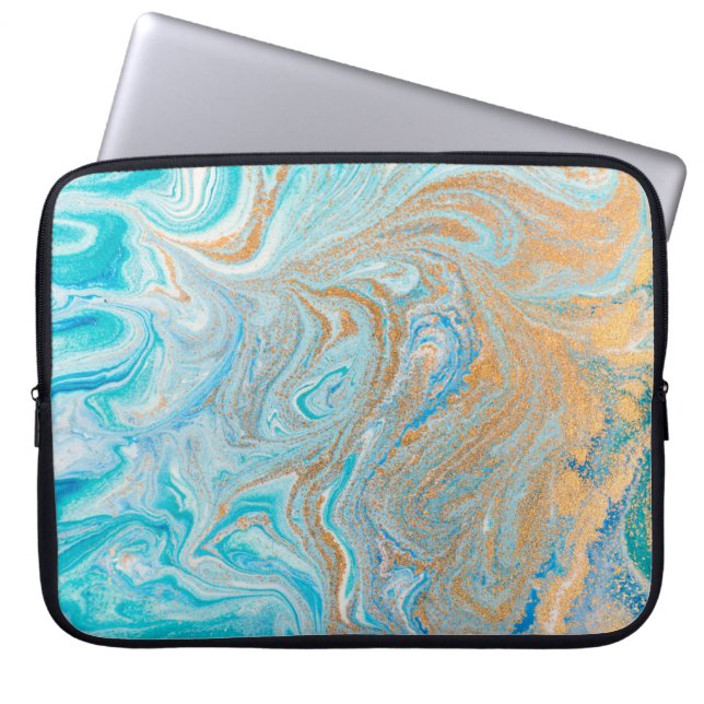 Abstracte blauwe marmertextuur laptop sleeve (Voorkant)