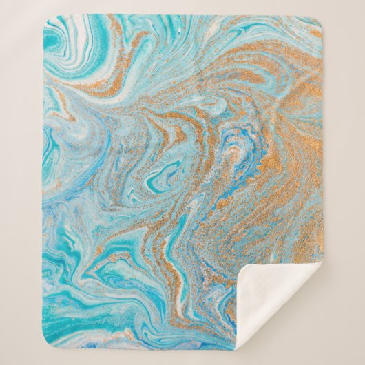 Abstracte blauwe marmertextuur sherpa deken (Voorkant)
