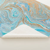 Abstracte blauwe marmertextuur sherpa deken (3/4)