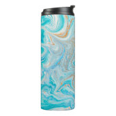 Abstracte blauwe marmertextuur thermosbeker (Gedraaid links)