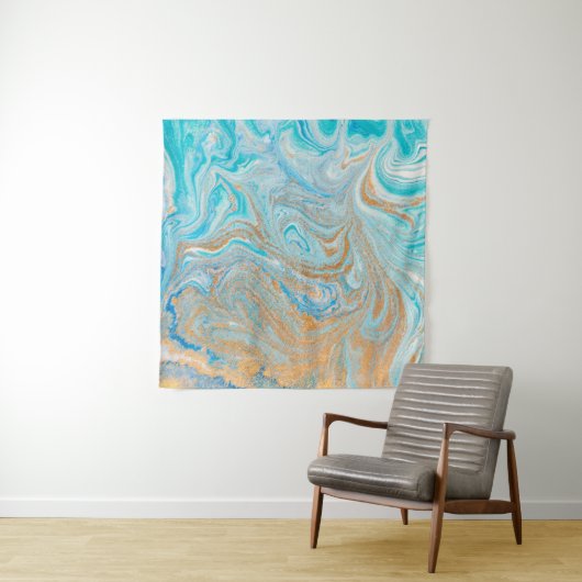 Abstracte blauwe marmertextuur wandkleed (In Situ (horizontaal))