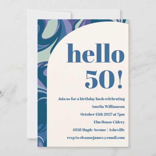 Abstracte blauwe marmerwerveling stijlvolle verjaa kaart (Voorkant)