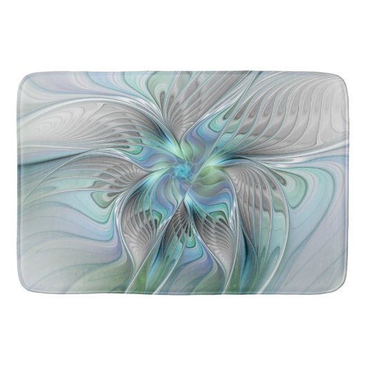 Abstracte Blauwe Mint Groene Vlinder Fantasy Fract Badmat (Voorkant)
