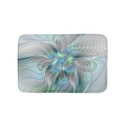 Abstracte Blauwe Mint Groene Vlinder Fantasy Fract Badmat (Voorkant)