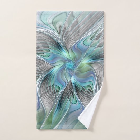 Abstracte Blauwe Mint Groene Vlinder Fantasy Fract Handdoek (Handdoek)