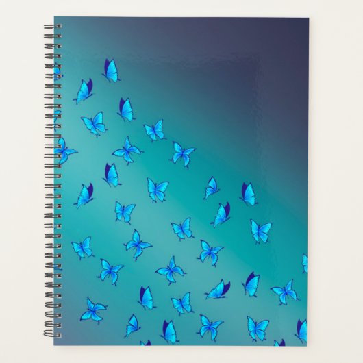 Abstracte Blauwe Moonbeams en Vlinders Planner (Voorkant)