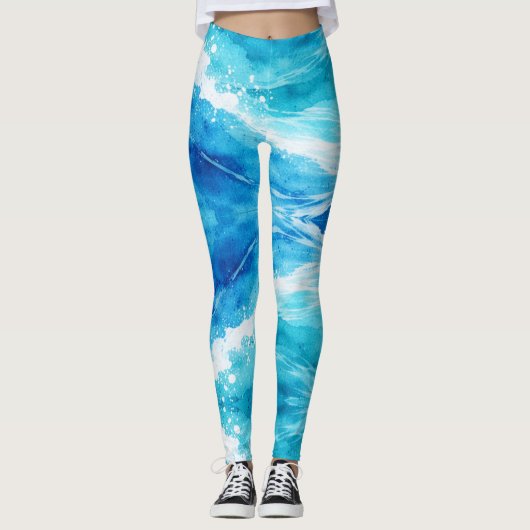 Abstracte Blauwe Oceaan Leggings (Voorkant)