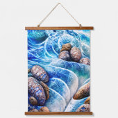 Abstracte blauwe oceaangolfmarmer Agate Gold Art Hangend Wandkleed (Voorkant)