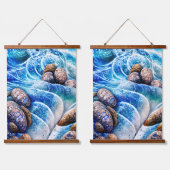 Abstracte blauwe oceaangolfmarmer Agate Gold Art Hangend Wandkleed (Dubbel)