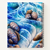 Abstracte blauwe oceaangolfmarmer Agate Gold Art Notitieboek (Achterkant)