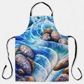 Abstracte blauwe oceaangolfmarmer Agate Gold Art Schort (Voorkant)