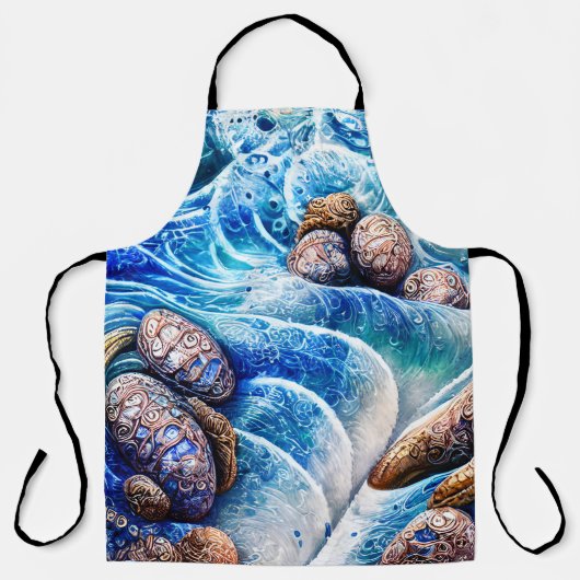 Abstracte blauwe oceaangolfmarmer Agate Gold Art Schort (Voorkant)