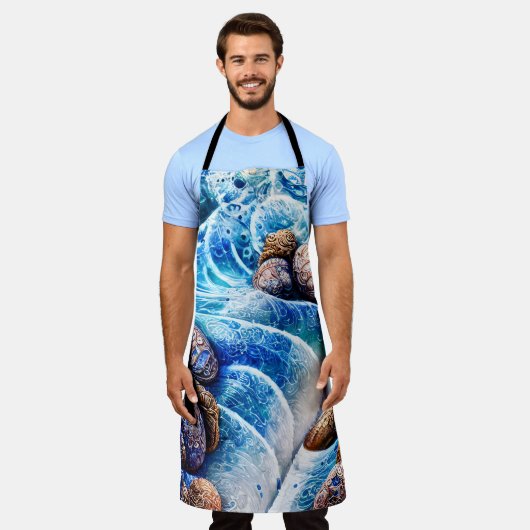 Abstracte blauwe oceaangolfmarmer Agate Gold Art Schort (Gedragen)