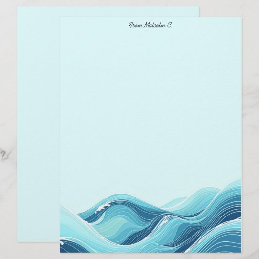 Abstracte blauwe oceaangolven briefhoofd (Voorkant / Achterkant)