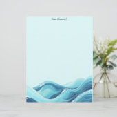 Abstracte blauwe oceaangolven briefhoofd (Staand voorkant)