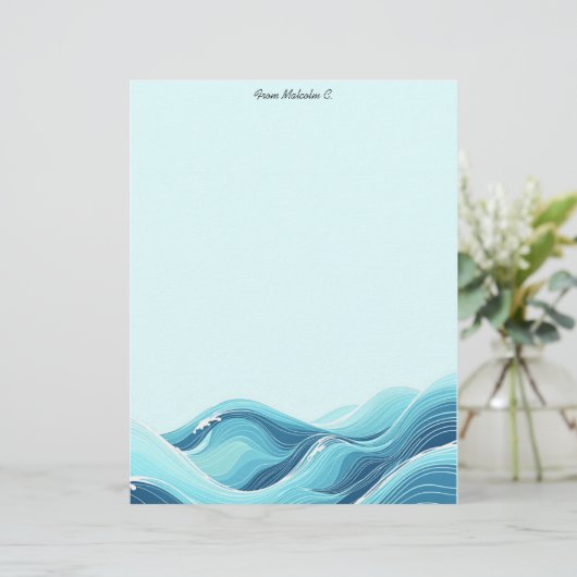 Abstracte blauwe oceaangolven briefhoofd (Staand voorkant)