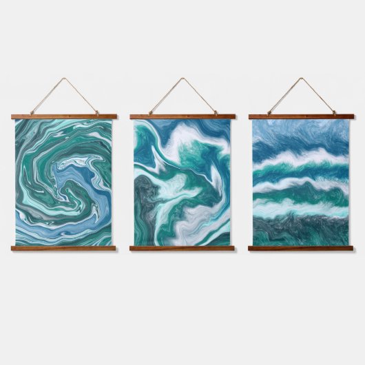 Abstracte blauwe oceaangolven hangend wandkleed (Driedubbel)