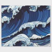 Abstracte blauwe oceaangolven Japans stijlkunstwer Cadeaupapier (Vlak)