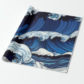 Abstracte blauwe oceaangolven Japans stijlkunstwer Cadeaupapier (Uitgerold)