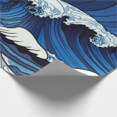 Abstracte blauwe oceaangolven Japans stijlkunstwer Cadeaupapier (Hoek)