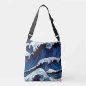 Abstracte blauwe oceaangolven Japans stijlkunstwer Crossbody Tas (Voorkant)