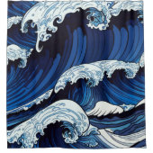 Abstracte blauwe oceaangolven Japans stijlkunstwer Douchegordijn (Voorkant)